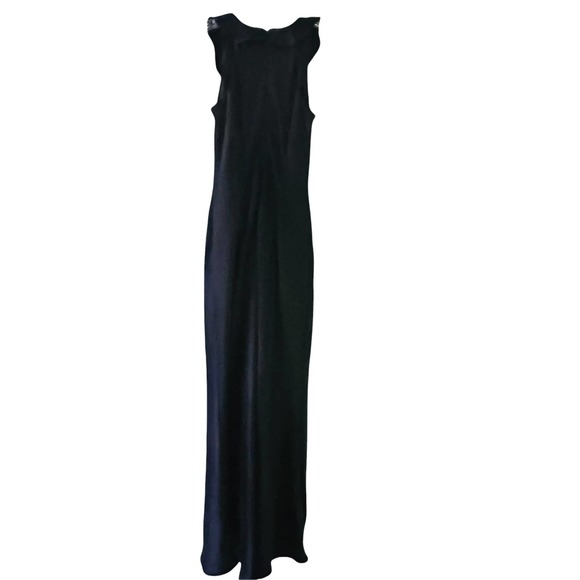 Aidan Mattox Black Satin Ruffle Front Sleeveless Maxi Dress 2 - Picture 4 of 13